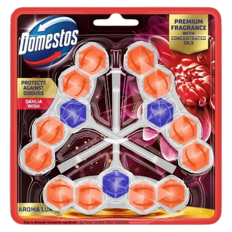 Domestos, Aroma Lux, kostka toaletowa, dahlia flower & dragonfruit, 3x55 g
