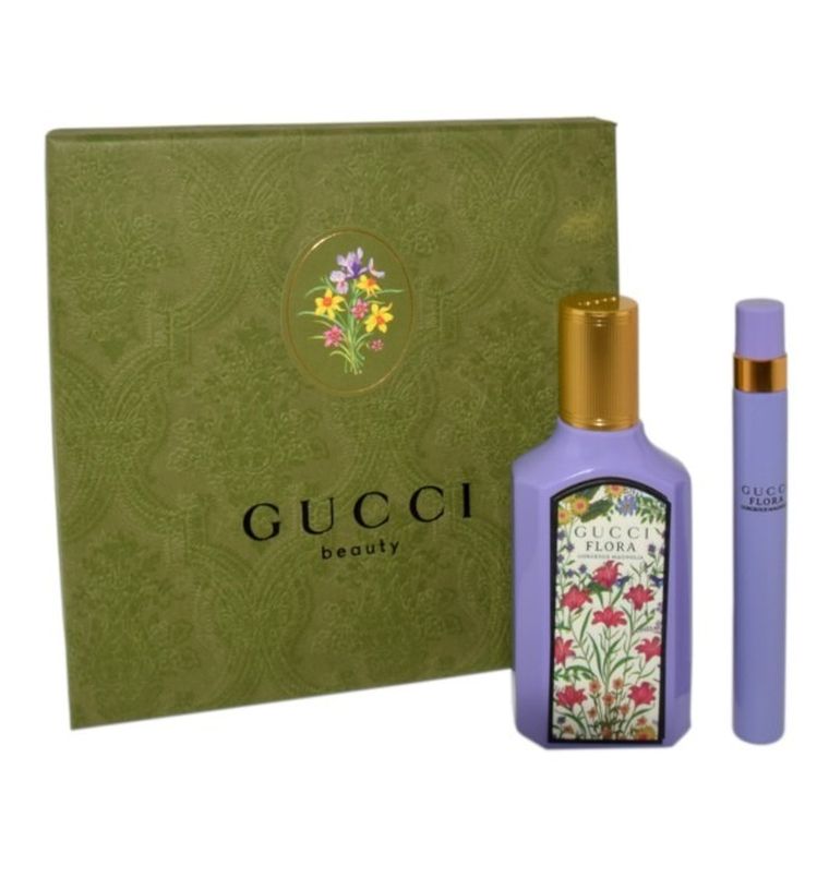Gucci, zestaw:  Flora Gorgeous Magnolia, woda perfumowana, 50 ml + miniatura, 10 ml