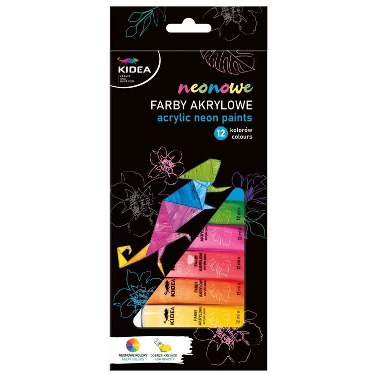 Kidea, farby akrylowe, neonowe, 12x12ml