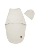 MimiNu, Soft, Leo, komplet:  otulaczek do spania + czapeczka, śmietanka, 0-3m