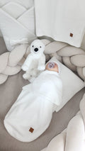 MimiNu, Soft, Leo, komplet:  otulaczek do spania + czapeczka, śmietanka, 0-3m