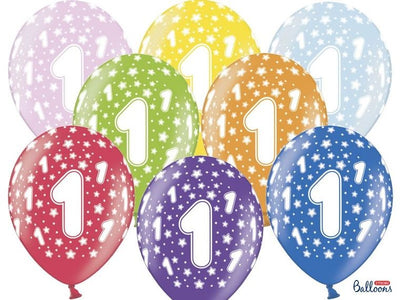 PartyDeco, balony lateksowe, 1st Birthday, metaliczne mix, 30 cm, 6 szt.