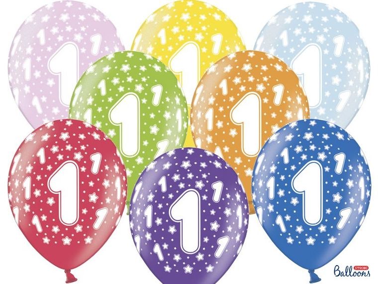 PartyDeco, balony lateksowe, 1st Birthday, metaliczne mix, 30 cm, 6 szt.