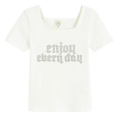 Cool Club, T-shirt dziewczęcy, prążkowany, biały