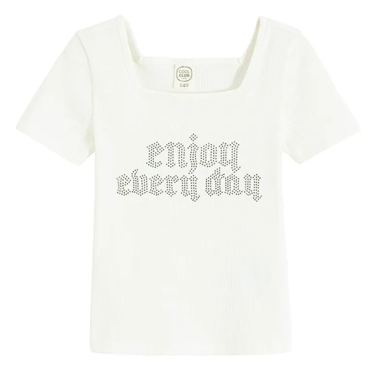 Cool Club, T-shirt dziewczęcy, prążkowany, biały