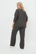 Komplet damski, Sweter, Spodnie, plus size, szary, Avira, Italian Fashion