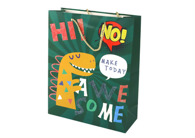 Lean Toys, torba prezentowa, dinozaur, zielona, 41,5x30x12 cm