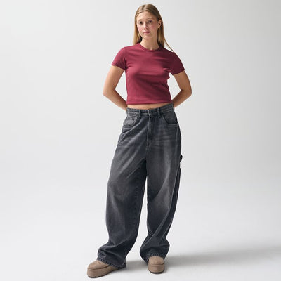 Regulowane grafitowe jeansy o kroju super baggy NOWEAR