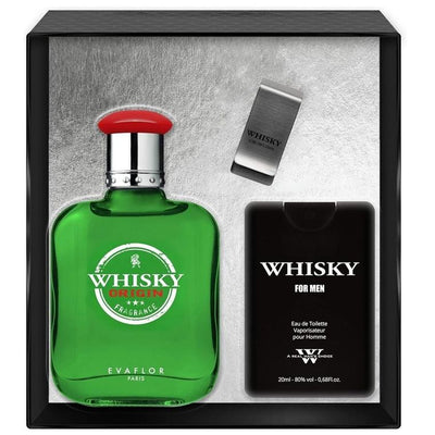 Evaflor, Whisky Origin, zestaw, woda toaletowa, spray, 100 ml + woda toaletowa, spray, 20 ml + klips na banknoty