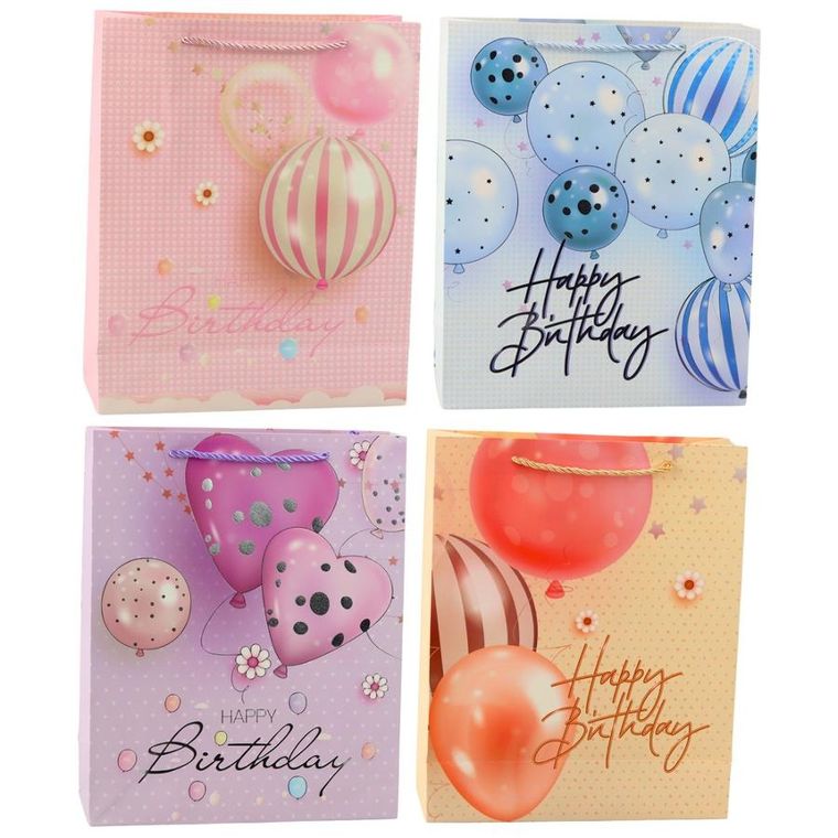 Lean Toys, torba prezentowa urodzinowa balony happy birthday, 32x26x12 cm, 1 szt.