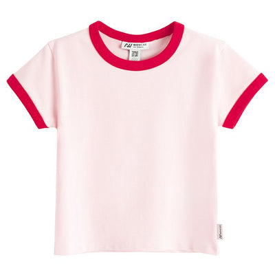 Różowy t-shirt slim z bawełny czesanej NOWEAR