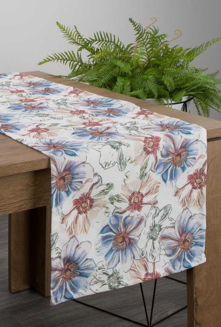 Eurofirany, obrus Flore, 40x180 cm, niebieski