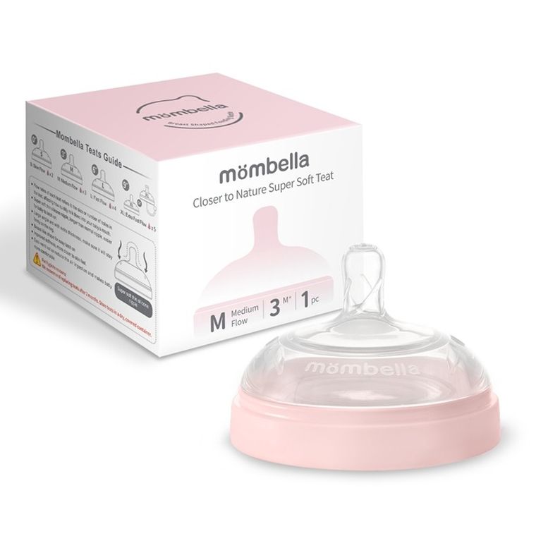 Mombella, Breast Shape M, smoczek do butelki antykolkowej, old rose