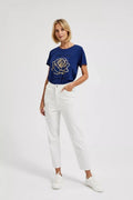 T-shirt damski, granatowy, Moodo