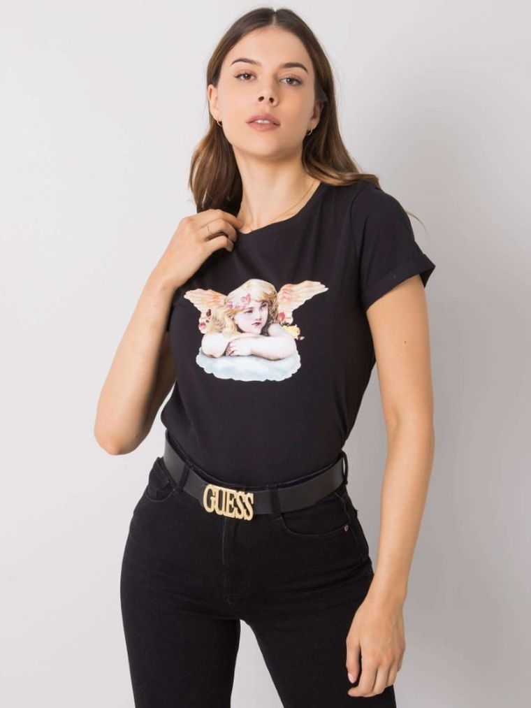T-shirt damski, czarny, Rue Paris