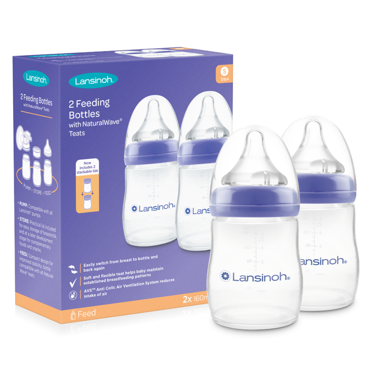 Lansinoh, NaturalWave, butelki ze smoczkami, rozmiar S, 160 ml, 2 szt.