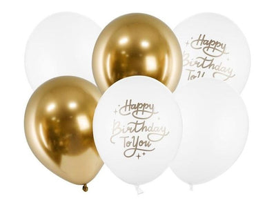 PartyDeco, balony 30 cm, Happy Birthday To You, mix, 6 szt.