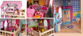 Enero Toys, drewniany domek dla lalek, LED, zestaw z lalkami i akcesoriami, XXXL