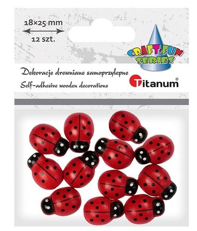 Titanum, drewniane biedronki samoprzylepne 3D, 18x25mm, 12 szt.