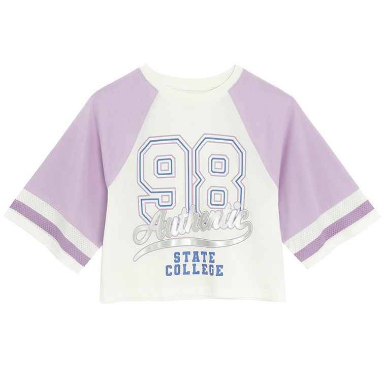 Cool Club, T-shirt dziewczęcy, crop top, biało-fioletowy