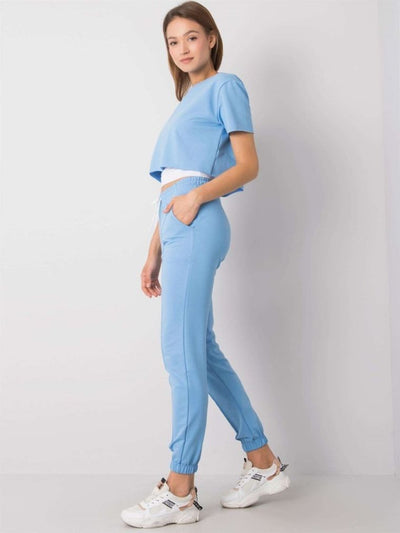 Komplet damski, Bluza, Top, Spodnie, niebieski, Rue Paris