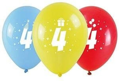 Arpex, balony z nadrukiem, cyfra 4, 28 cm, 3 szt.