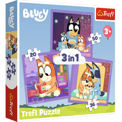 Trefl, Bluey, Poznaj Bluey, puzzle 3w1