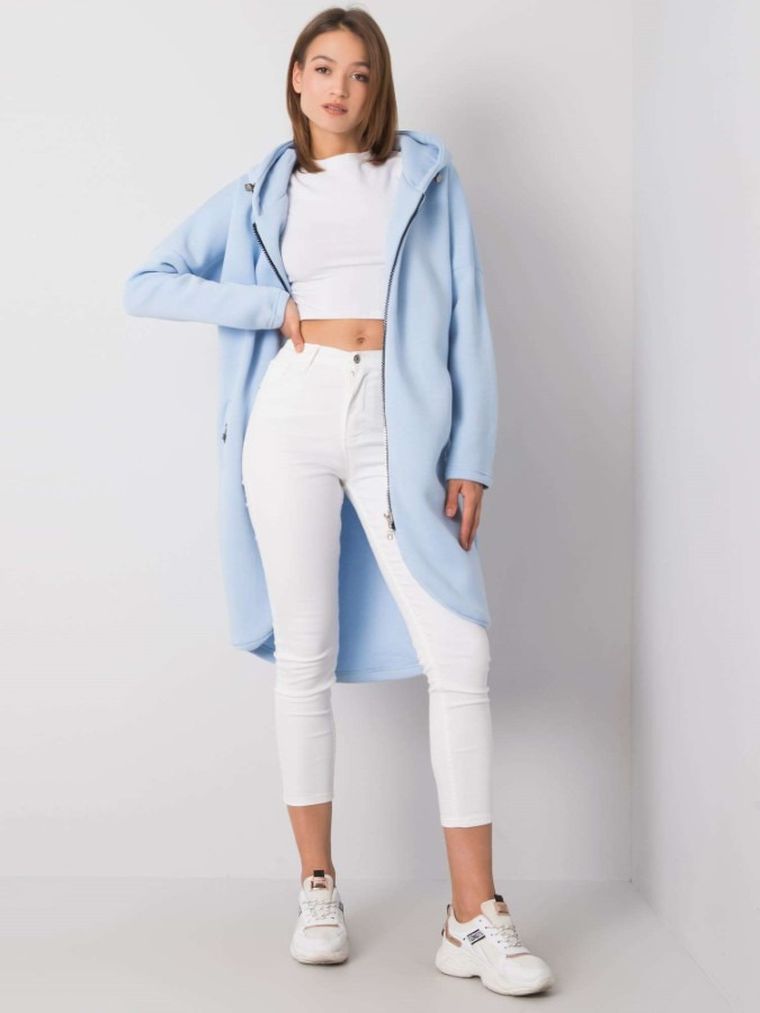 Bluza damska z kapturem, rozpinana, jasnoniebieska, Rue Paris