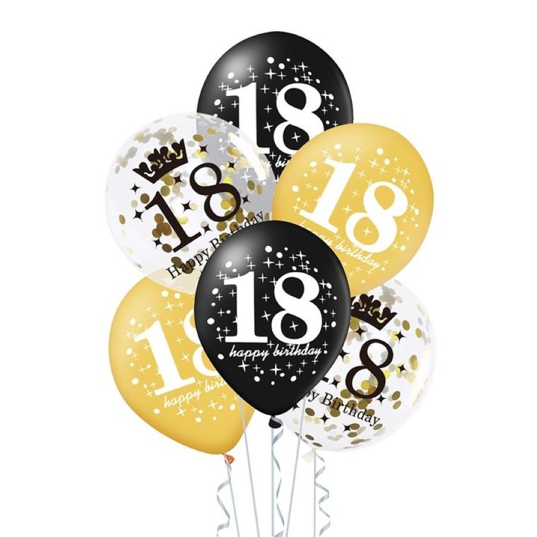 Balony foliowe, konfetti, 18 urodziny, zestaw, 30 cm, 6 szt.