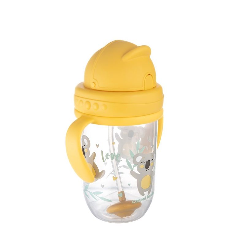 Canpol babies, Exotic Animals, kubek niekapek z rurką i odważnikiem, żółty, 270 ml