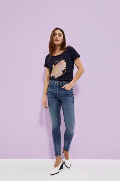 Spodnie jeansowe damskie, push up, granatowe, Moodo