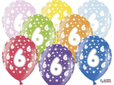 PartyDeco, balony lateksowe, 6th Birthday, metaliczne mix, 30 cm, 6 szt.