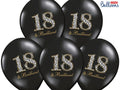 PartyDeco, balony lateksowe, 18 & brilliant, 30 cm, czarne, 6 szt.