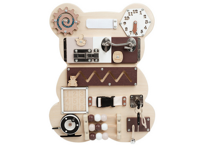 Lean Toys, drewniana, tablica manipulacyjna, miś, 14 elementów