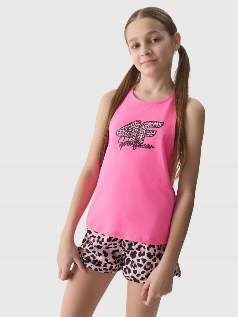 T-shirt dziewczęcy bez rękawów, różowy, 4F