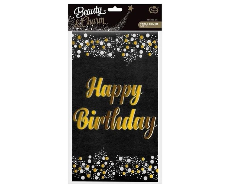 GoDan, obrus foliowy, Beauty&Charm, Happy Birthday, czarny 137x183 cm