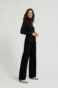 Spodnie jeansowe damskie, wide, czarne, Moodo