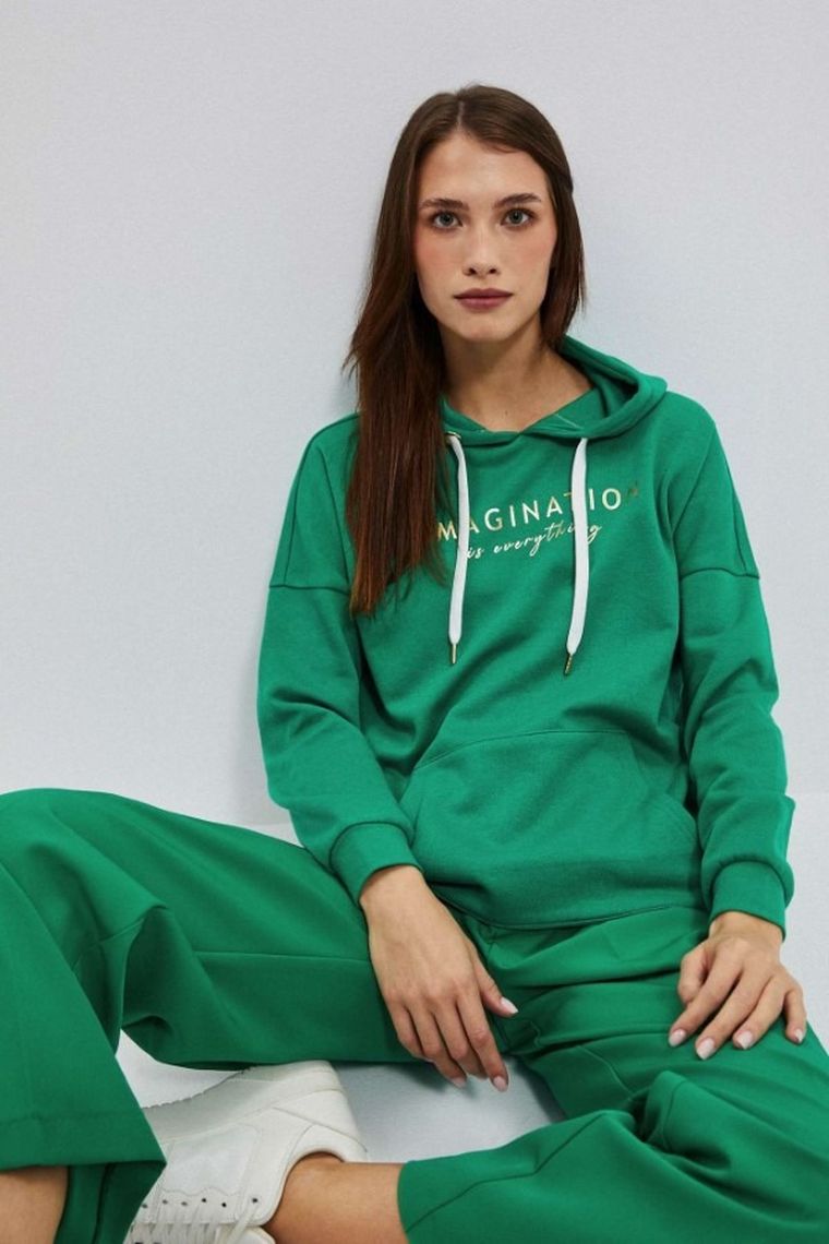 Bluza damska z kapturem, zielona, Moodo
