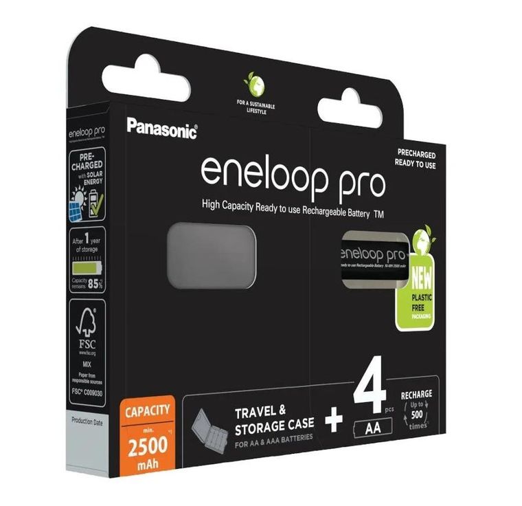 Panasonic, Eneloop, akumulatorki, Pro, AA 2500mAh, 4 szt. + box