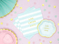 PartyDeco, Yummy, serwetki papierowe urodzinowe, Live Laugh Love, jasny niebieski, 33x33 cm, 20 szt.