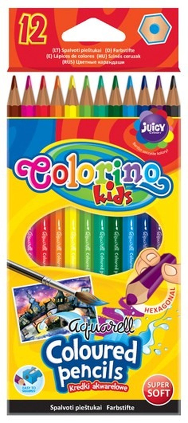 Colorino, kredki akwarelowe, 12 kolorów + pędzelek
