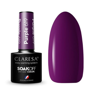 Claresa, Soak Off UV/LED Purple, lakier hybrydowy, nr 619, 5g