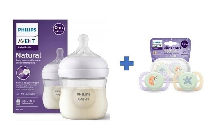 Philips Avent, Responsywne Butelki Natural, butelka, 125 ml + smoczek, 0-2m