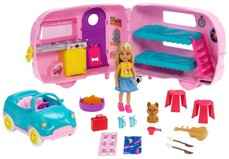 Barbie, Przyczepa kempingowa Chelsea, zestaw z lalką i akcesoriami