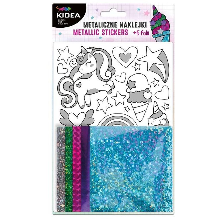 Kidea, metaliczne naklejki, zestaw kreatywny, Unicorn