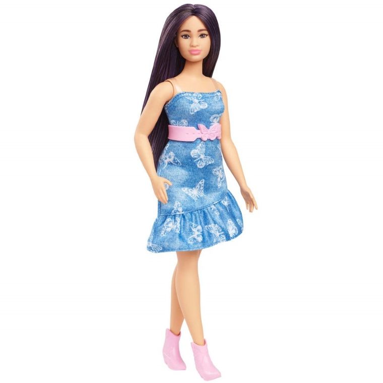 Barbie, Fashionistas, lalka w niebieskiej sukience w motylki