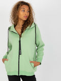Bluza damska z kapturem, rozpinana, zielona, Rue Paris