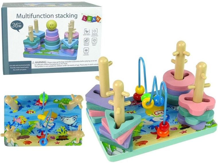Lean Toys, drewniane klocki, sorter, koraliki, morski świat