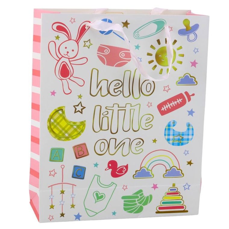 Lean Toys, torba prezentowa na narodziny dziecka hello little one, 32x26x10 cm, 1 szt.