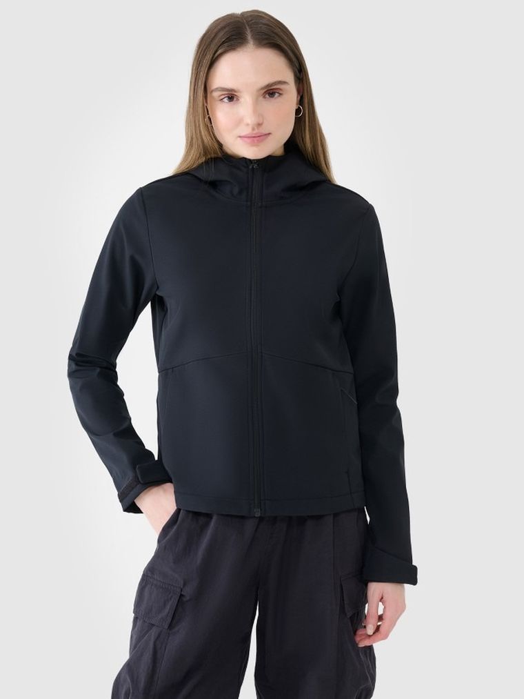 Kurtka softshell damska z kapturem, czarna, 4F